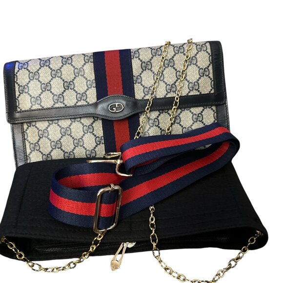 Vintage GUCCI GG Clutch Bag Sherry Line Navy PVC Leather - Picture 9 of 11